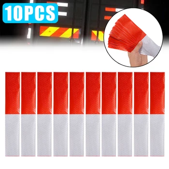 

10Pcs Red White Truck Safety Warning Reflective Tape Waterproof Trailer 5x30cm For Loading Dock Fence Boat Trailer