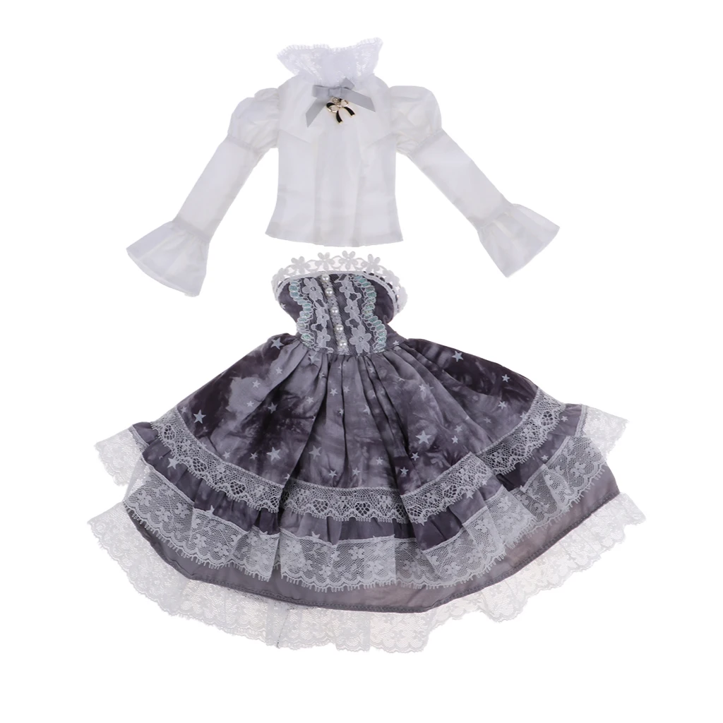 Fashion Doll Clothes, Princess Lace Skirt and White Shirt Outfit for 1/4 BJD Lolita Ball Jointed Doll Girl Clothing Set