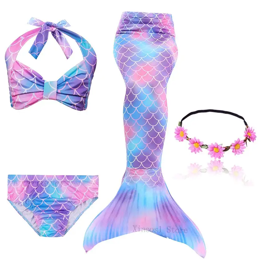 Fancy NEW the Little Mermaid Tail with Garland or With Monofin Swimsuit for Kids Girls swimmable Bathing Suit Mermaid Costume - Цвет: Package 3