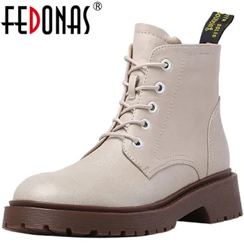 

FEDONAS Elegant Genuine Leather Winter Boots For Girls Side Zipper Thick Heels Shoe Woman Party Working Ankle Boots Heels 2020