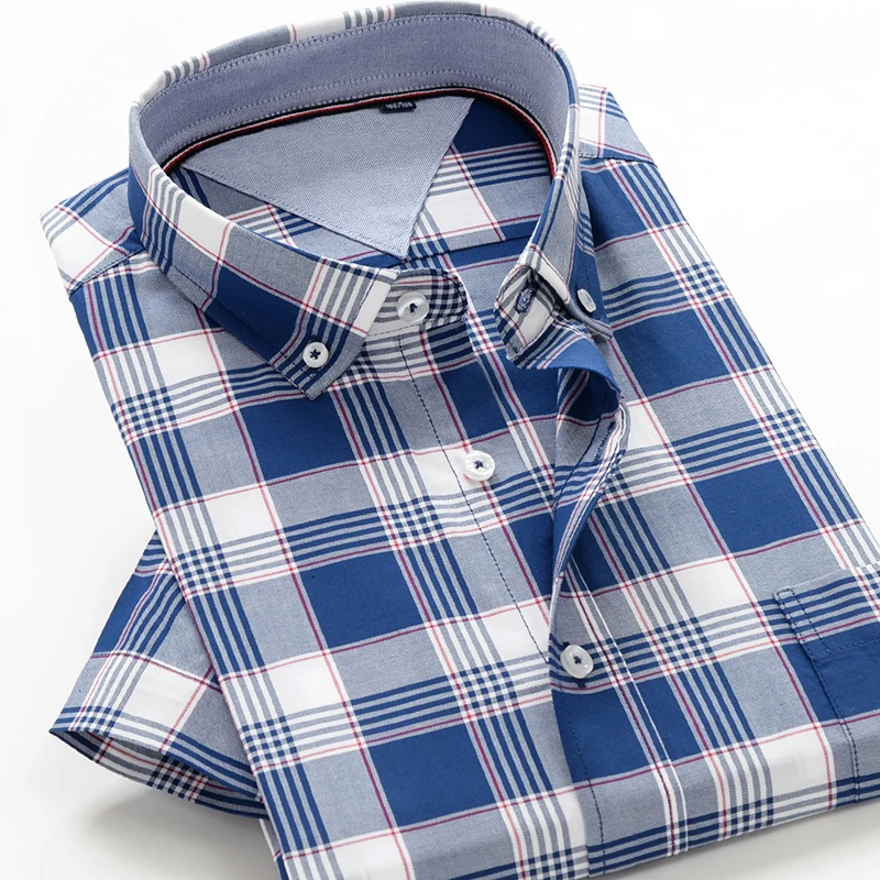 

SHAN BAO 100% cotton soft and comfortable large plaid short-sleeved shirt 2022 summer classic brand clothing loose shirt XL-10XL