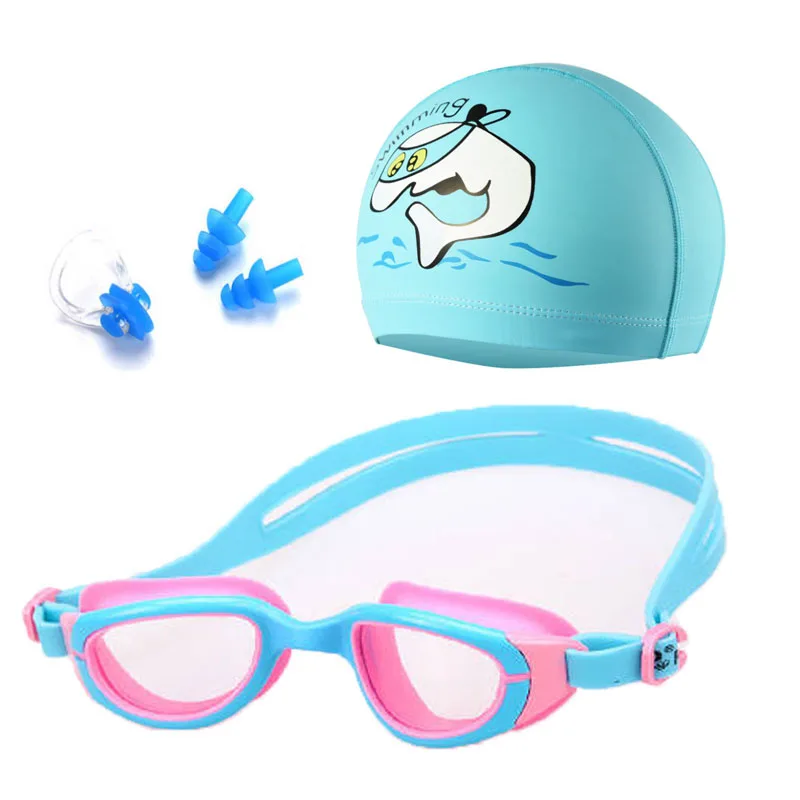 Детские очки для плавания, колпачки для ушей, зажим для носа, набор для девочек и мальчиков, водонепроницаемое устройство, шляпа, очки для вождения, чехлы, маска, детские очки для плавания