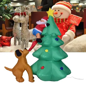 

6 Foot Inflatable Christmas Santa Claus Climbing on Christmas Tree Chased by Dog Y4UB