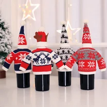 Christmas Red Wine Bottle Covers Knitted Set Party Decoration Bottle Covers Clothes With Hats For Christmas Dinner Table