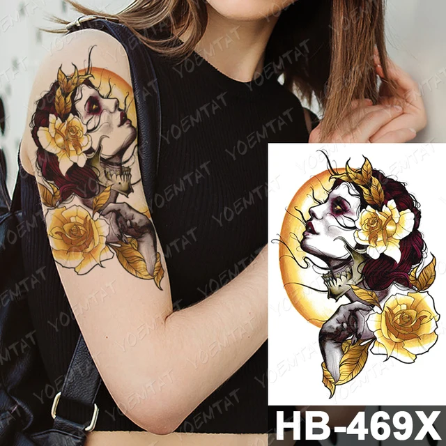 Waterproof Temporary Tattoo Sticker Dark Old School Moth Butterfly Flash Tattoos Snake Rose Body Art Arm Fake Tatoo Women Men 20-HB469X