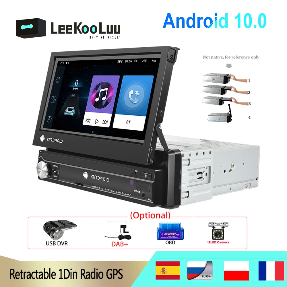 LeeKooLuu 1 Din Android 10 0 Автомагнитола 1din GPS WIFI Стерео Авторадио 7-дюймовый выдвижной