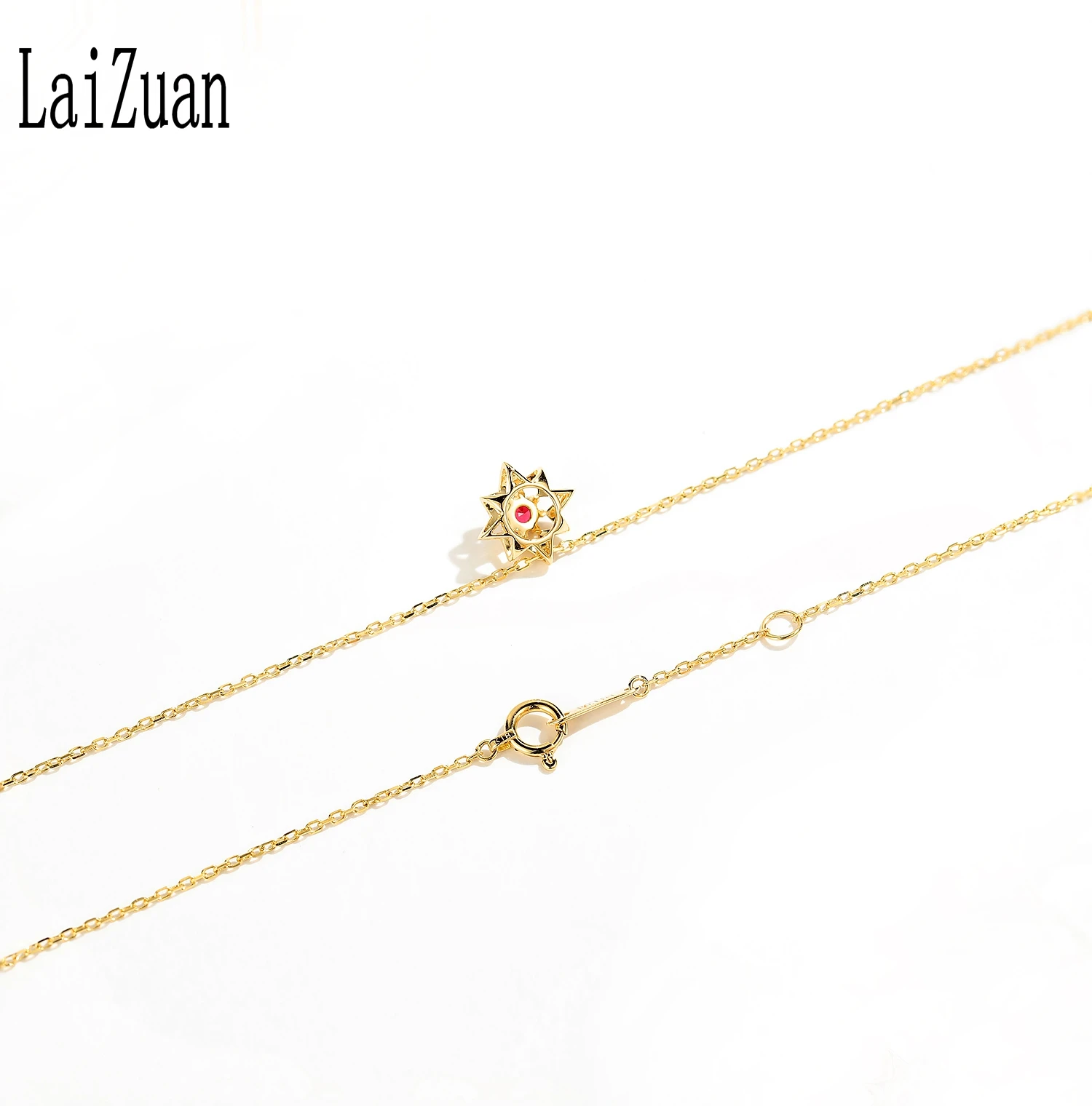 LaiZuan Real 18K (AU750), желтое золото, сертифицированный круглый 0.10ct, натуральный рубин, обручальные свадебные ожерелья для женщин, ювелирные