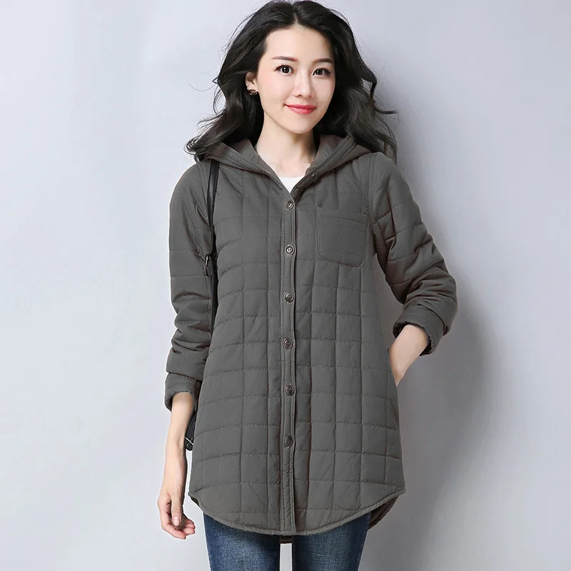 

Cotton Coat Women's 2017 Winter New Style Mid-length Large Size Cotton-padded Clothes Casual Slimming Hooded Winter Coat Solid C
