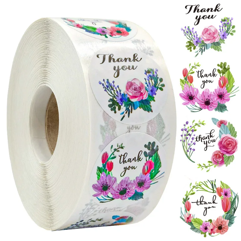 

50-500pcs 1'' Paper Hand Made Stickers Round Floral Thank You Stickers For Baking Envelope Business Seal Labels Sticker