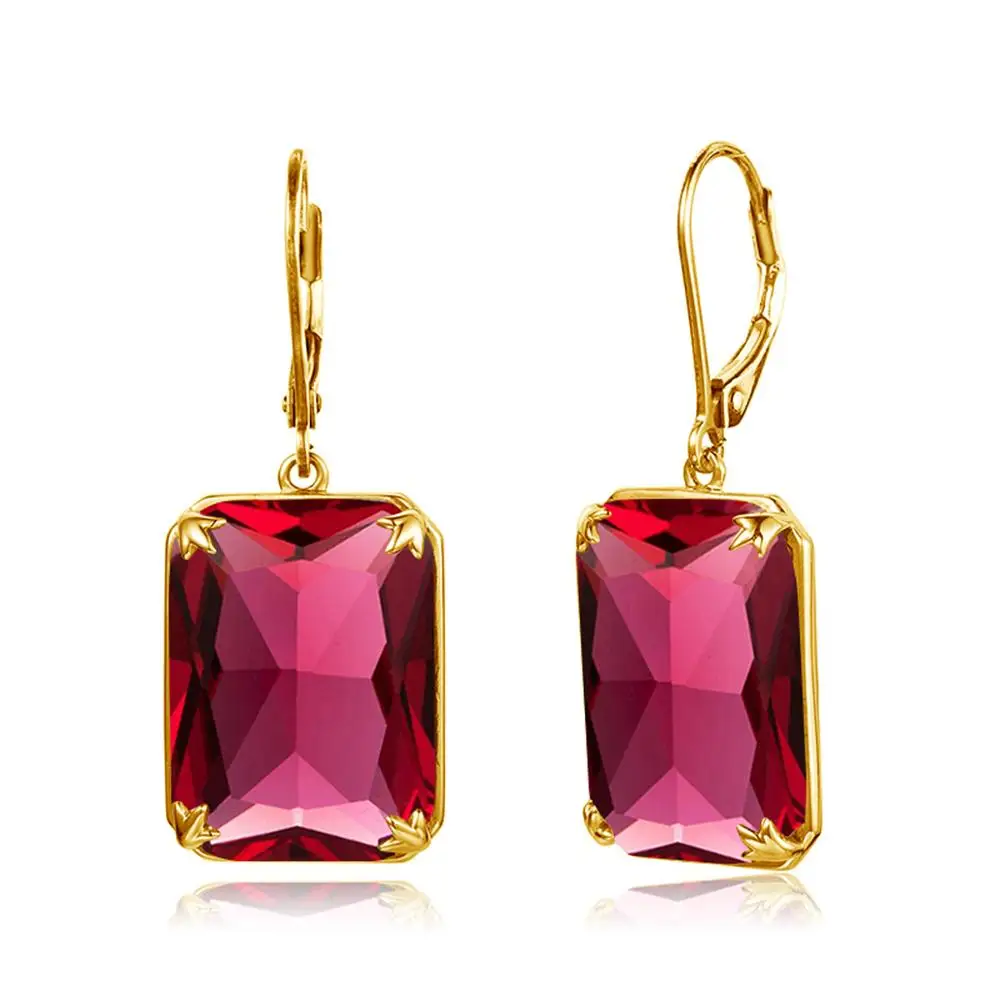 

Szjinao Silver Earrings For Women Real 925 Sterling Silver Gold Color Ruby Drop Earrings Rectangle Trendy Fine Jewelry Handmade