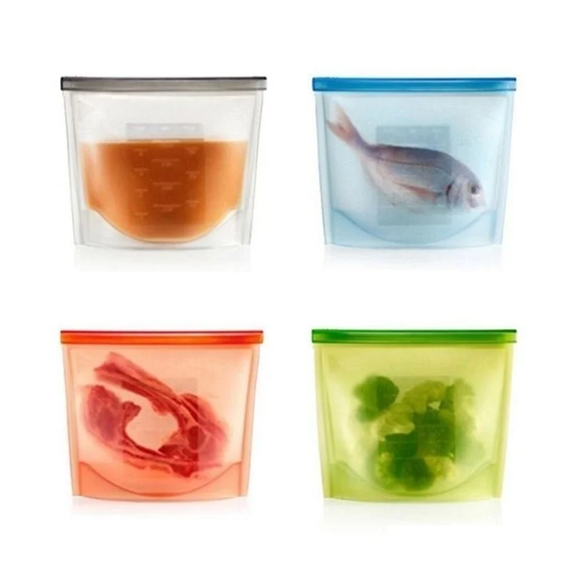 4-Pack многоразовый силикон Ziplock герметичные пищевые сумки для хранения Набор для морозильной камеры/сэндвич/закуски/остатки для микроволновой печи посудомоечной машины