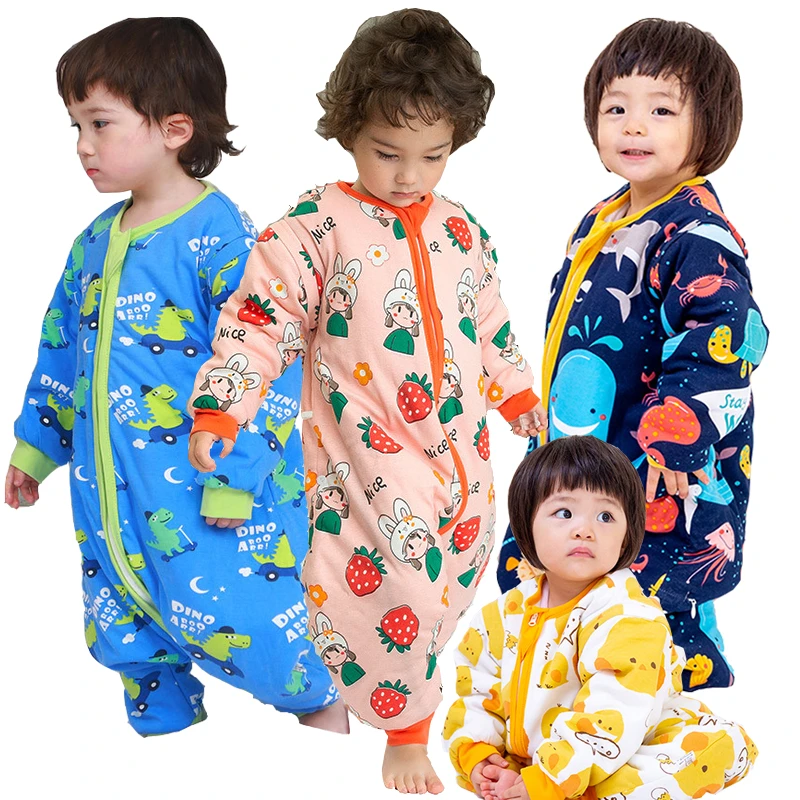 Saco de dormir grueso algodón para bebé, ropa de dormir cálida con mangas desmontables niños de a 10 años, con pierna dividida en niño niña, para invierno|Sacos de dormir| -