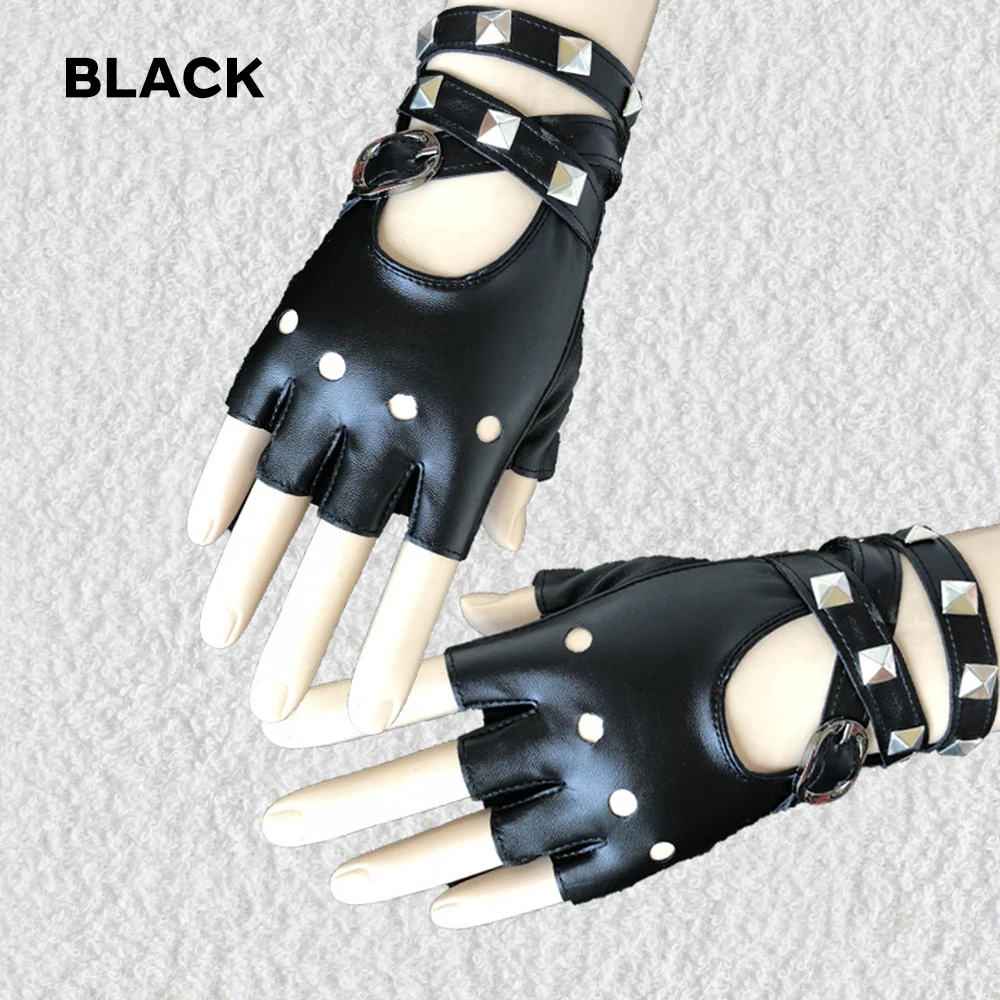 Studded Gloves Half-Finger Gloves Durable Motorcycle Gloves Protective Women'S Fashion Half Finger PU Leather Universal
