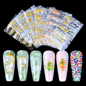 

6 grid/Bag Mix Hollow Metal Frame Nail Art Decorations Gold Rivet Nail Stickers Manicure Accessorries Nail Slider DIY