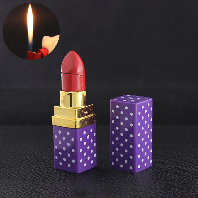 Novelty Lady lipstick lighter Creative flame Lighters Refillable Butane
