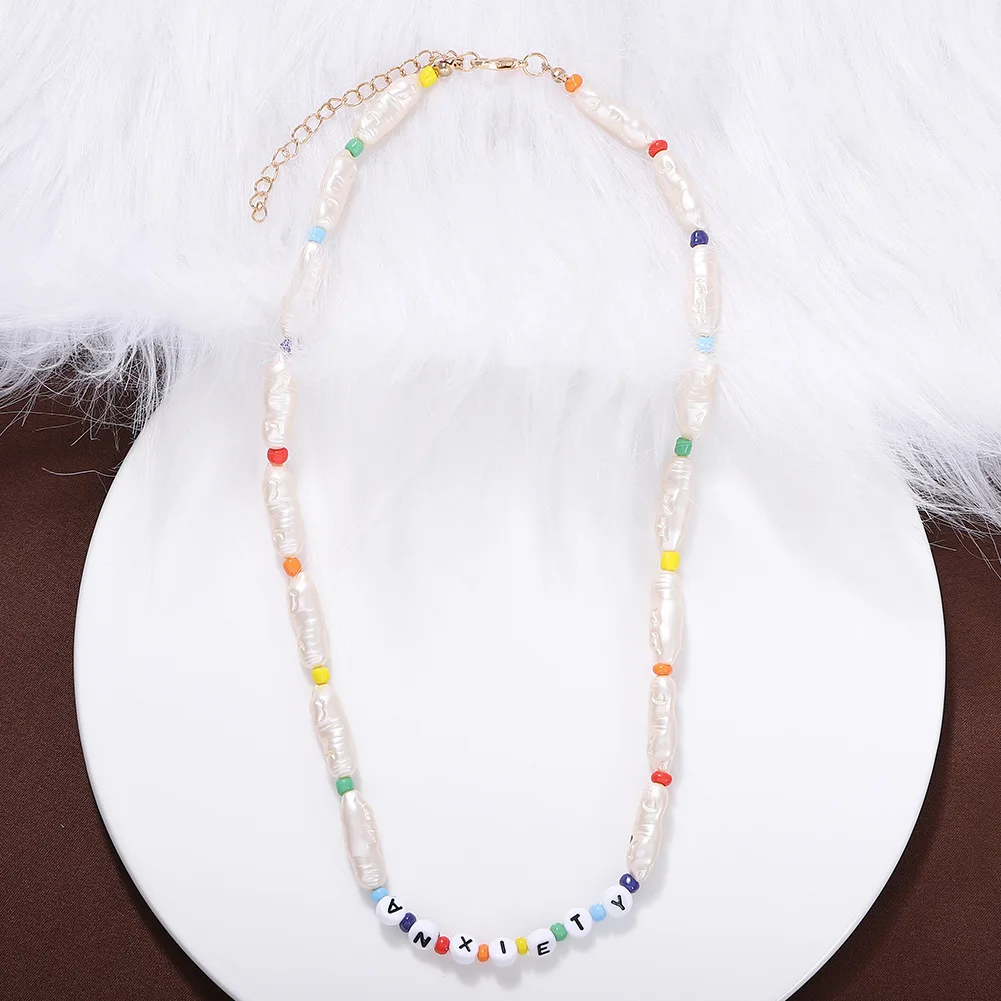 Boho ручной работы имитация жемчуга чокер с сердечками для женщин модные разноцветные буквы бисер длинная цепь ожерелье очаровательные подарочные украшения