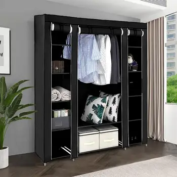 

Modern Wardrobe Folding Cloth Storage Cabinet Non-woven Wardrobe Fabric Closet Portable Folding Dust-proof Wardrobe Closet HWC