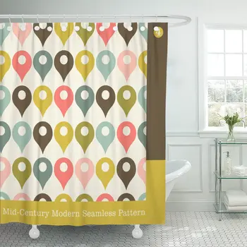 

Brown 1950S Mid Century Modern Pattern Colorful Abstract Dots Waterproof Polyester Fabric Shower Curtain 72 x 72 inches Set