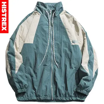 

Men Hip Hop Windbreaker Jacket Retro Color Block Patchwork Harajuku Streetwear Jacket Coats Zipper Track Jackets Autumn 2020 New