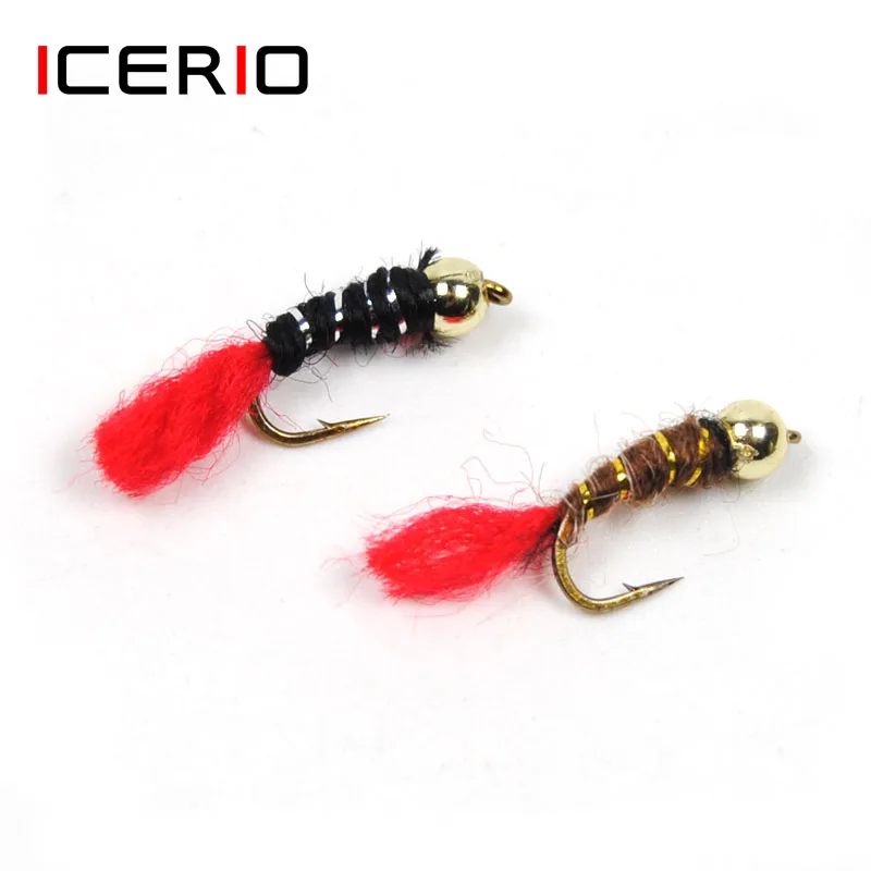 

ICERIO 8PCS Bead Head Buzzer Nymph Fly for Trout Fishing Black Brown Color Dry Fly Fishing Trout Flies #14