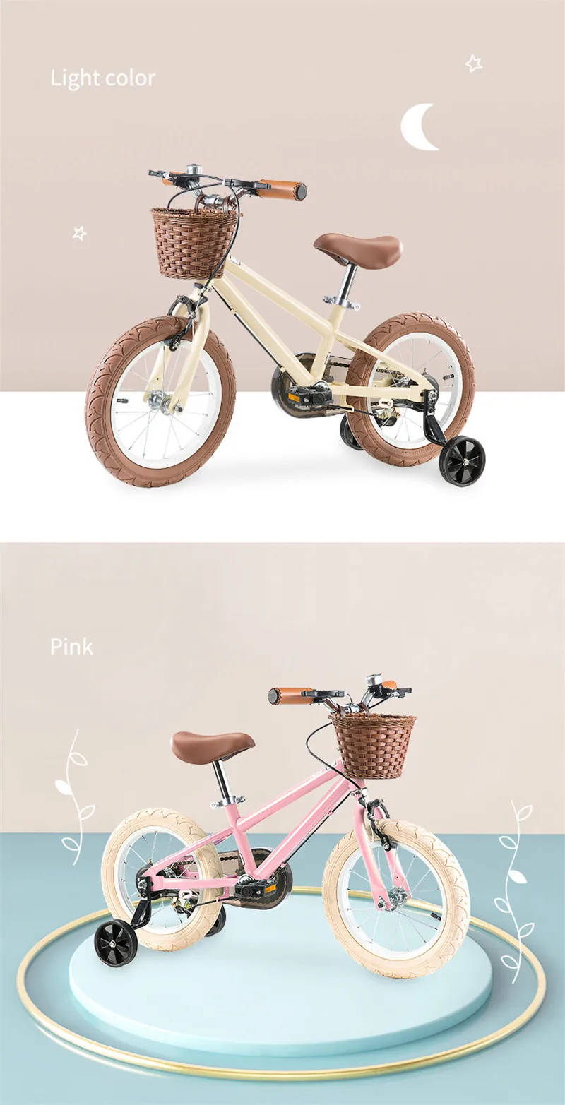 New Kids Bike 14/16 inch 3 - 9 Years Old Boys and Girls Princess Vintage Bicycle Baby Children Balance Bike With Auxiliary Wheel