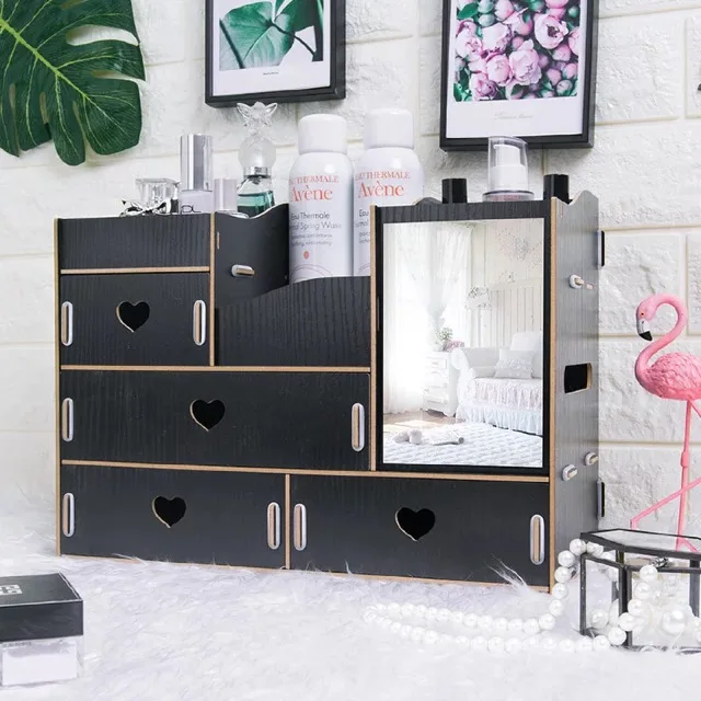 Drawer type desktop dresser bedroom dresser with mirror dresser skin care products makeup jewelry receiving box - Color: 4