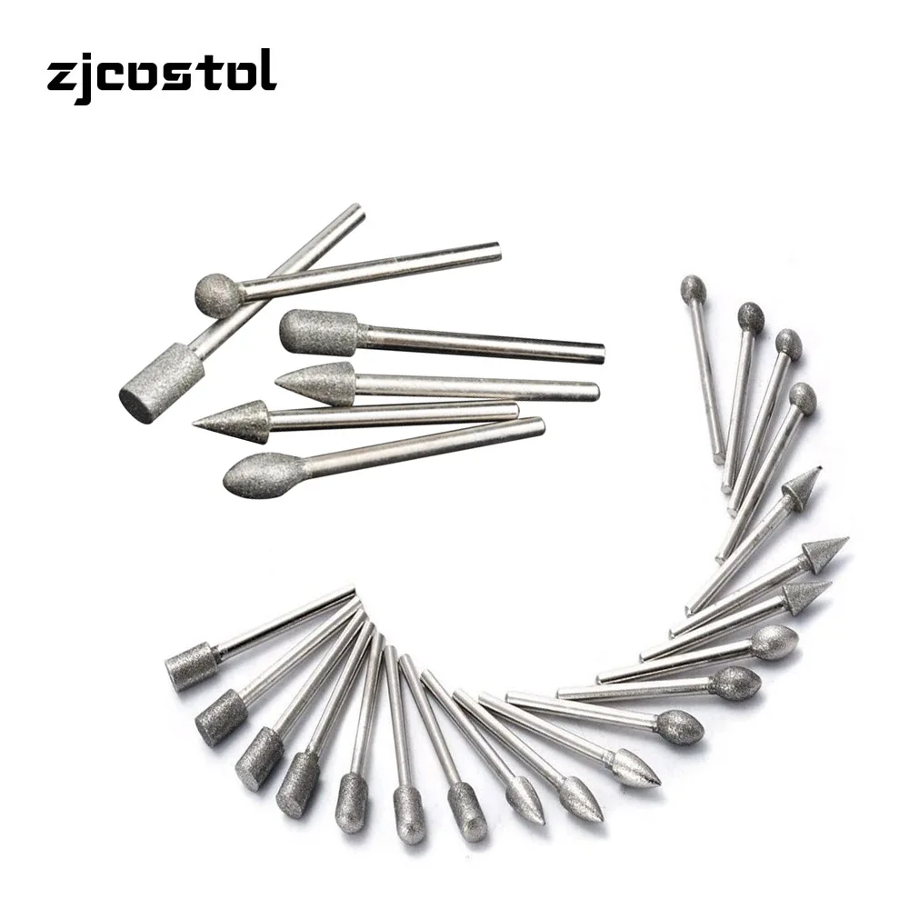 

20PCS 3mm Diamond Point Burr Bits Head Dremel Accessories Shank Grinding Needle Carving Polishing Set Mounted Mini Drill Tools
