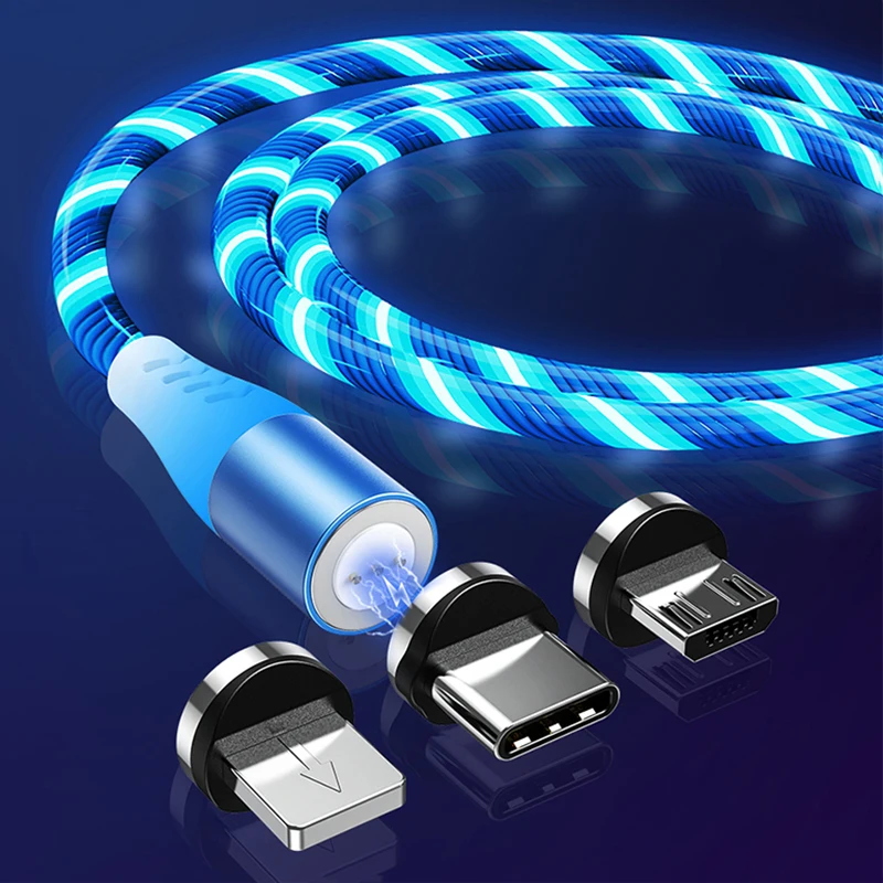 5А Магнитный кабель Micro USB светящийся Type C для быстрой зарядки 8 контактов 1 м 2