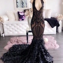 Длинные платья для выпускного вечера сексуальные платья с v-образным вырезом и блестками с цветочным кружевом африканские женские черные платья для выпускного вечера