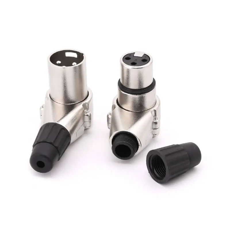 

One Pair 3Pin XLR Male & Female Plug Connectors Right Angle For Mic Microphone Speaker Audio Cable