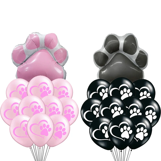 Pink Black Let's Pawty Foil Ballons Dog Cat Animals Pet Paws Latex