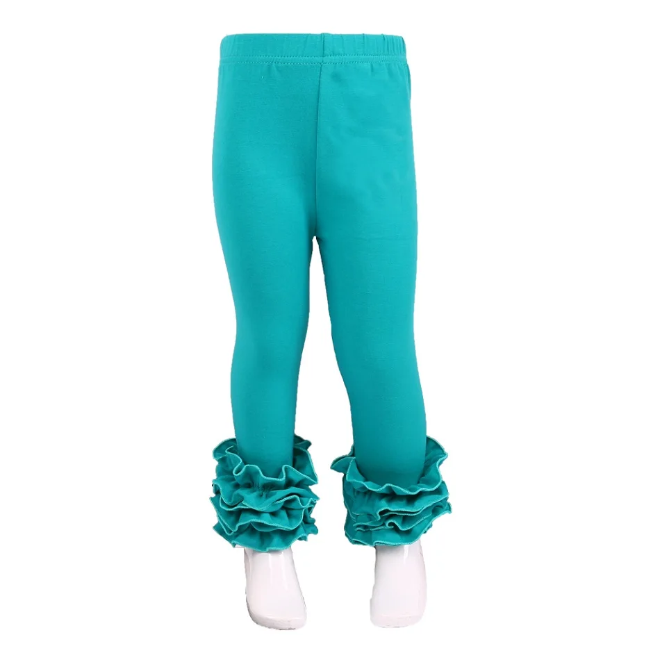 teal MUDBALA/Эксклюзивные однотонные хлопковые леггинсы для маленьких девочек; Тройная оборка; детская одежда; брюки с рюшами для маленьких девочек - Цвет: teal