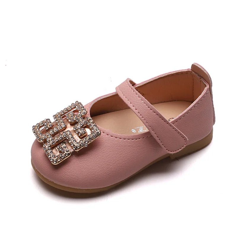 Обувь для девочек искусственная кожа принцесса обувь для детей ясельного возраста Мэри Джейн маленькие девочки тонкие туфли со стразами платье обувь от 1 до 5 лет - Цвет: Розовый