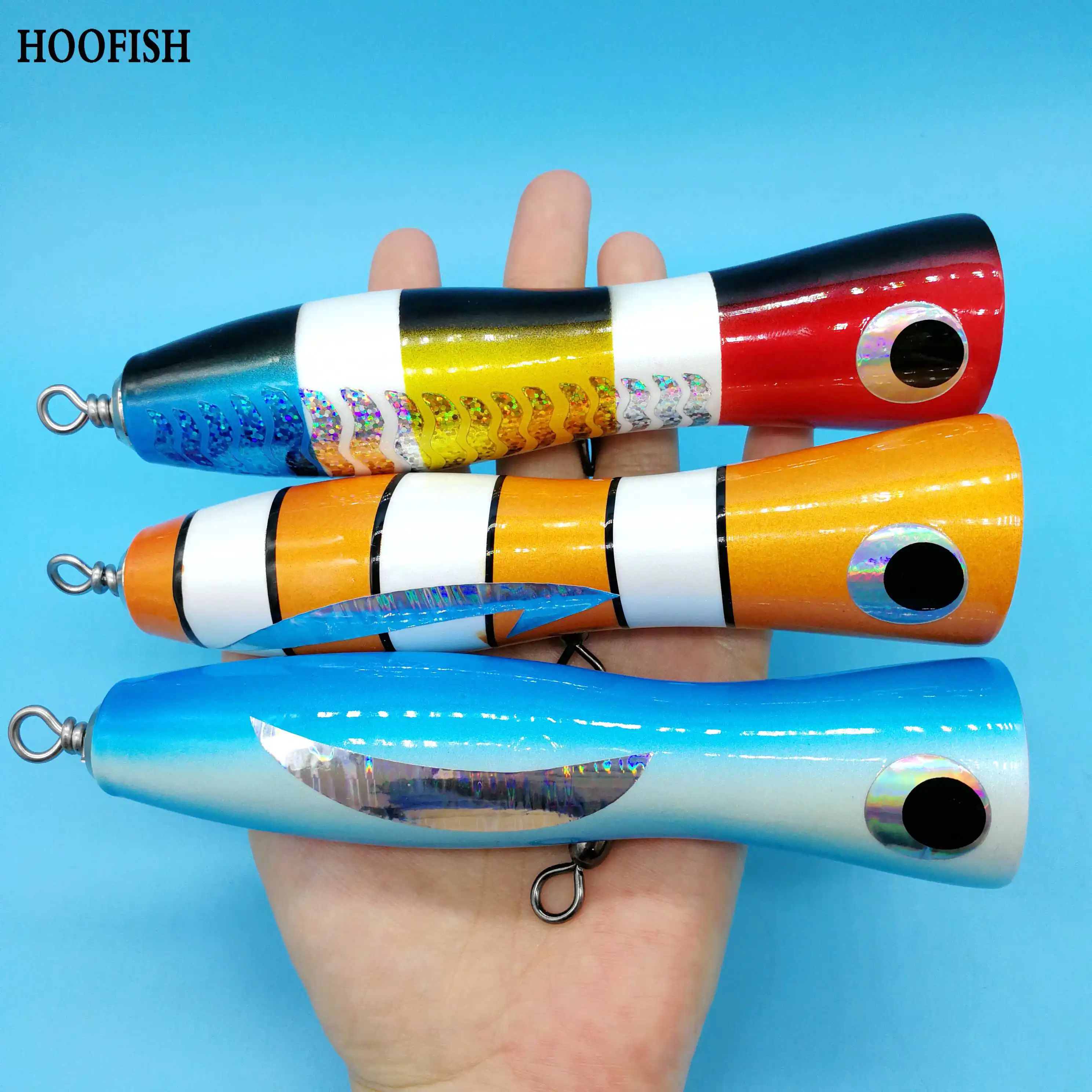 

HOOFISH 1PCS/LOT Big Game Boat Fishing Lure 69g/150mm 3 colors GT Surface Wood Popper lure Deep Sea popper Boat lure