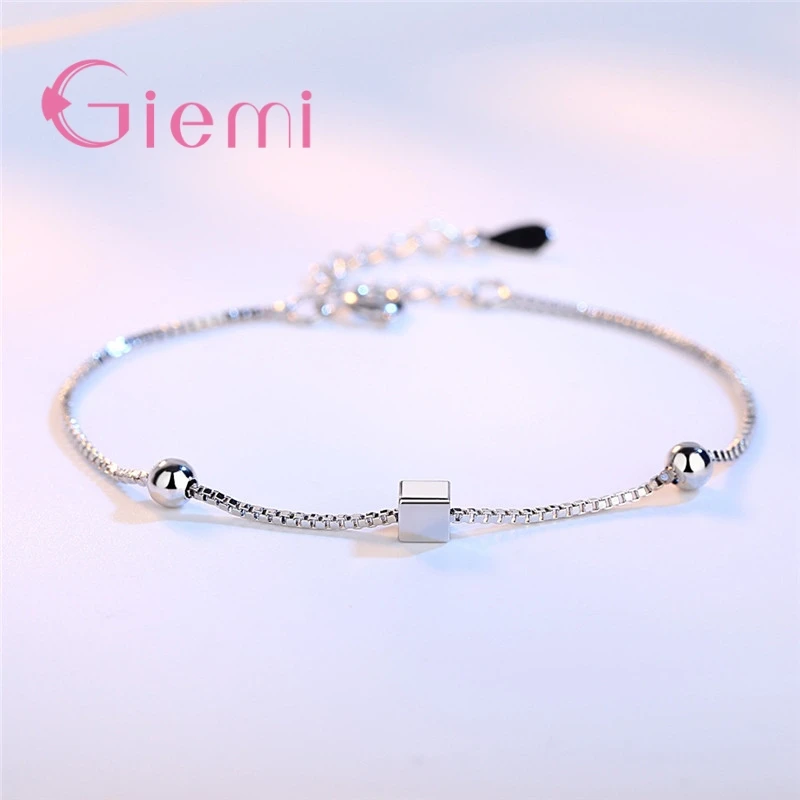 Concise Created Box Chain Bracelet for Women Simple Square/Star Shape 925 Sterling Silver Statement Jewelry Girl | Украшения и