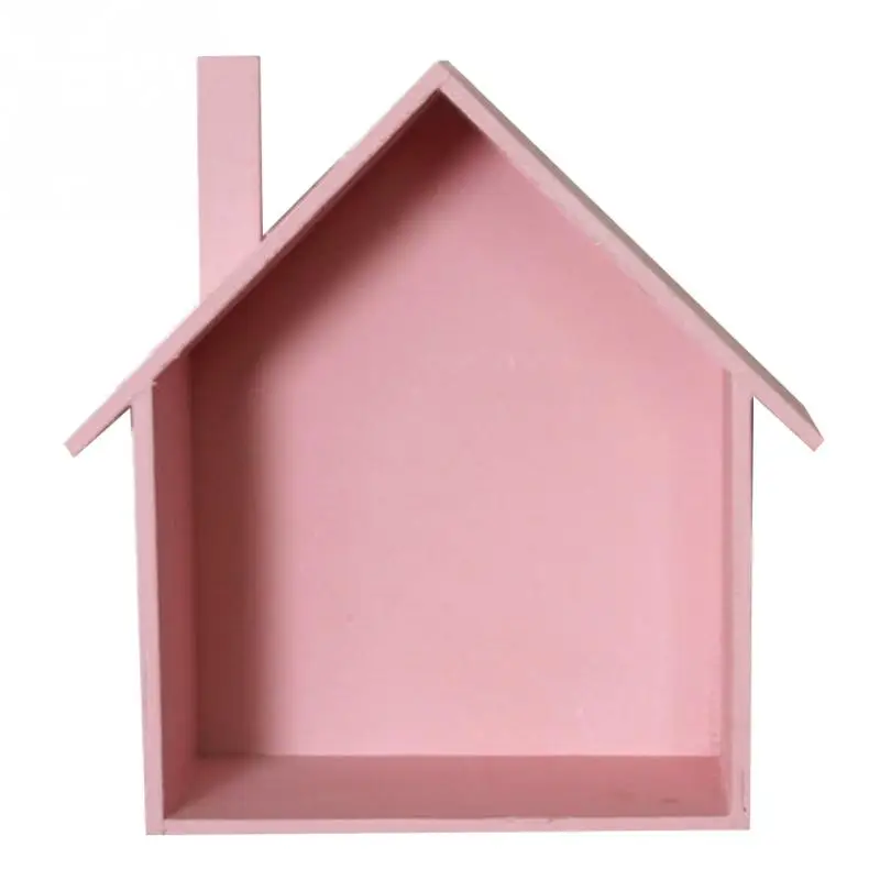 Домашний дисплей, держатель для детской комнаты, полка для хранения в форме дома, декоративная, для спальни, окрашенная, настенная, для гостиной, деревянная - Цвет: Розовый