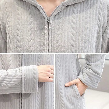 

2020 New Winter Women Thickening Warm Sleep Robe Solid Color Zipper Hooded Bathrobe