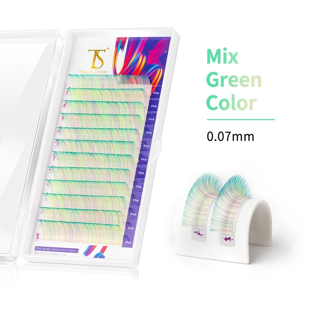 NEWCOME 12 Lines Ombre Multi Colorful Eyelash Extension Soft Natural Beauty Silk Eye Lashes False Mink Makeup Graft Cilios 0.07mm Mix Green