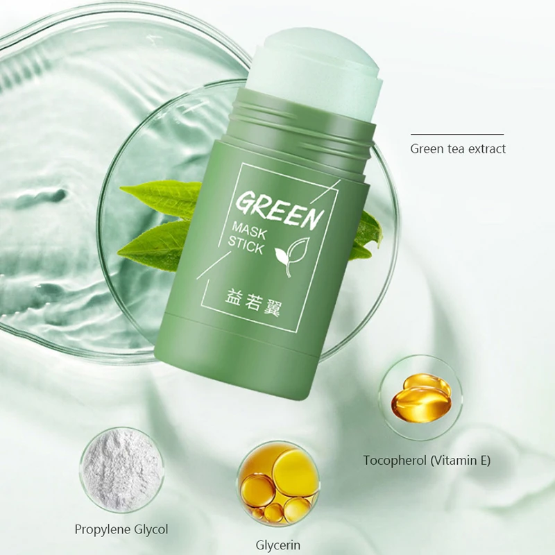 Green Tea Cleansing Mask Clean Pores Stick Mud Oil Control Eggplant Anti-acn Clearing Solid Face Care |