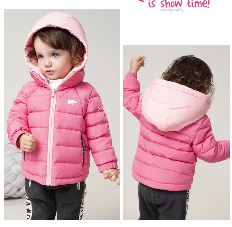DB12011 dave bella/зимнее детское пуховое пальто однотонная верхняя одежда с капюшоном для девочек и мальчиков детская куртка с подкладкой из 90% утиного пуха