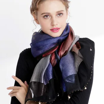 

Silk scarves fall foreign style fashion silkworm silk nail beads Joker high-end silk organza fade large shawl women