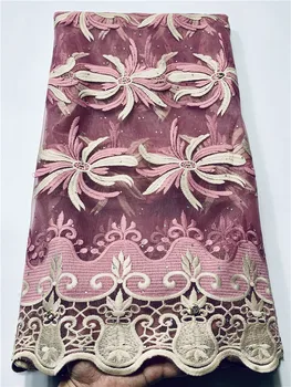 

Latest High Quality purple French Net Lace Fabric stone Embroidered Guipure Nigerian Lace fabric FYIN38
