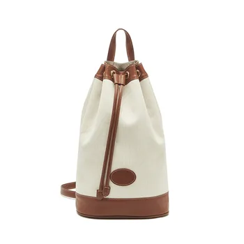 

2020 Vintage Canvas and Leather Drawstring Bucket Bag Multi-purpose Large Capacity Shoulder Bags Fashion Women Purse and Handbag