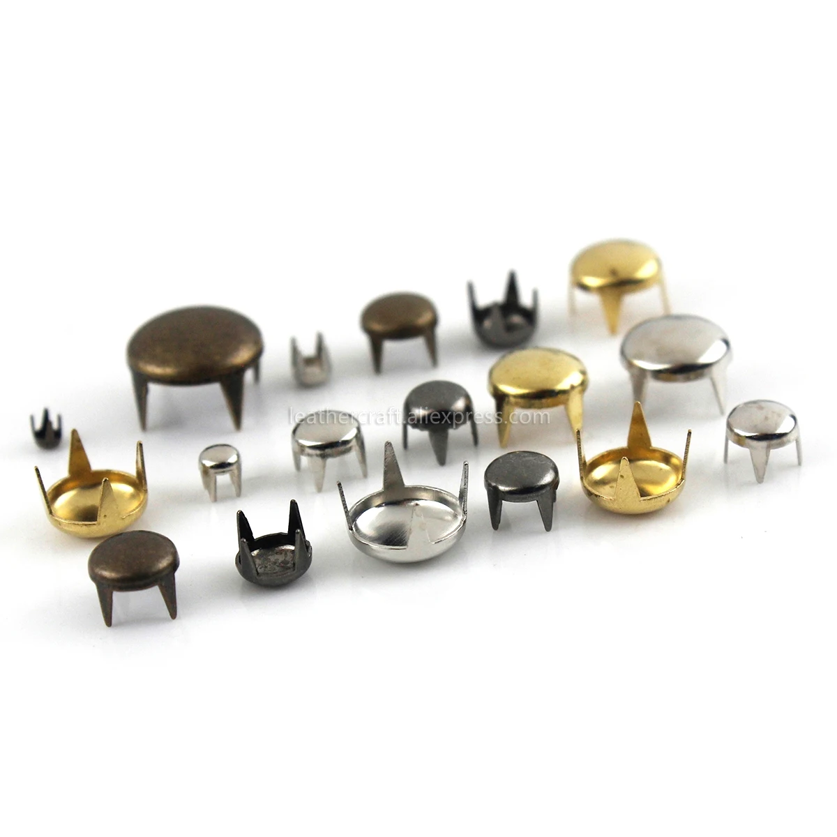 Description Picture 6 of item100sets 2-6mm Metal Round Cap Claw Rivets Studs Leather Craft Bag Belt Garment Shoes Collar Decor Accessories 13 Sizes