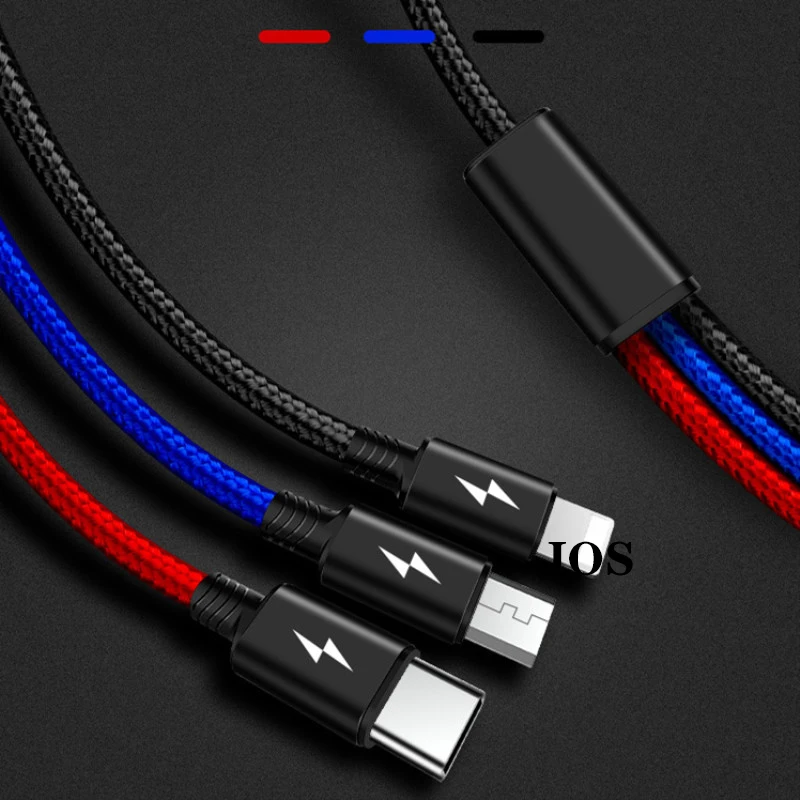 3 в 1 USB кабель Micro usb type C кабель для iPhone samsung huawei Xiaomi Redmi мобильный телефон Быстрая зарядка кабель usb c зарядное устройство Шнур