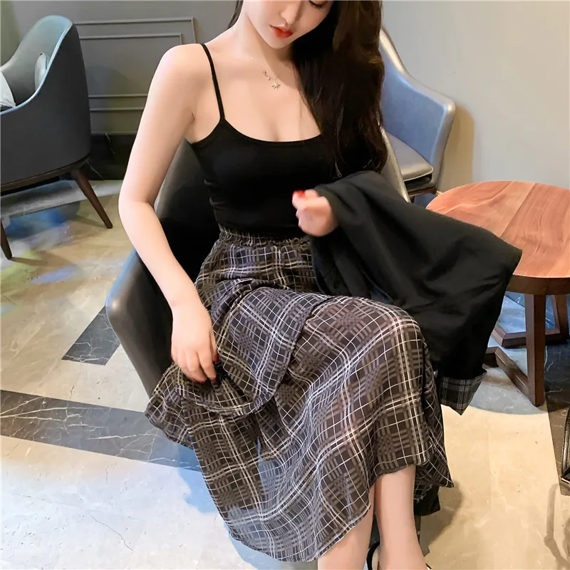 Шикарный корейский стиль Повседневный костюм свободный крой Универсальный костюм куртка женская стройнящая Высокая талия юбка клетчатое нарядное платье