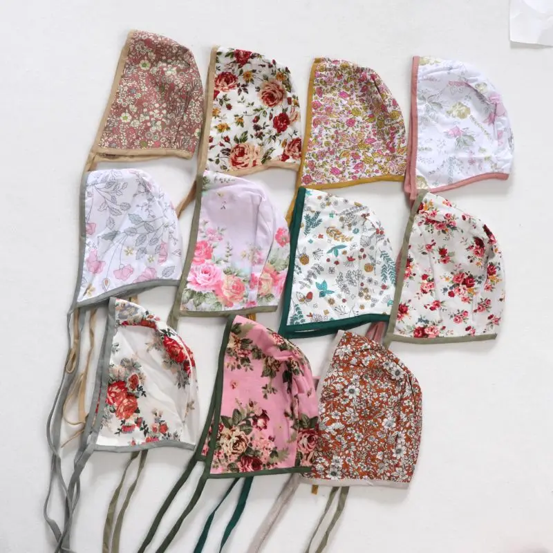 Baby Hat Floral Vintage Newborn Photography Double Side Linen Strap Beanie Boys Girls Props Cap Countryside Costume Kids Bonnet | Детская