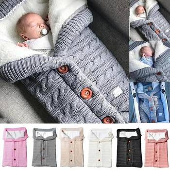 

Warm Baby Sleeping Bag Footmuff Infant Button Knit Swaddle Cotton Knitting Envelope Newborn Swadding Wrap Stroller Accessory