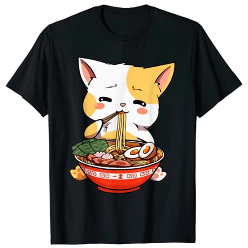 

Ramen Cat Kawaii Anime Japanese Food Girls Official Teenager T-Shirt Harajuku Graphic Tee Tops