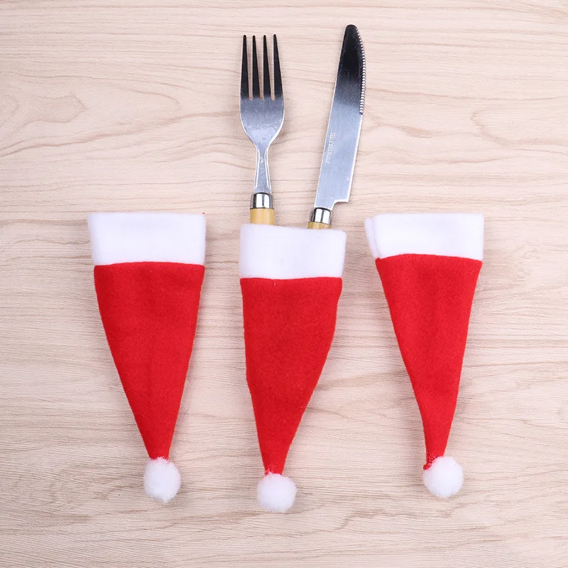 

10PCS Christmas Decorative Tableware Knife Fork Set Lovely Christmas Hat Storage Tool enfeites de natal